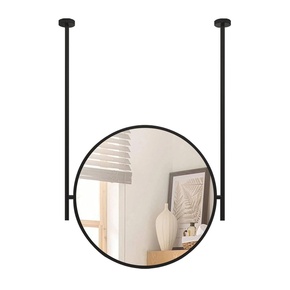 Drsyffsup Round Bathroom MirrorBlack Circle Wall Mirror with Metal Frame and Double BoomsLarge Nordic Ceiling Hanging Mirrors for Bathroom Vanity (Size : Diameter-60CM/23.6INCH)