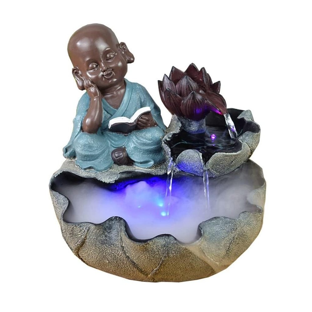 HYQHYX Zen Garden Automatic Desktop Fountain Desktop Fountain Little Monk Zen Atomized Fountain Desk Lucky Flowing Water Fountain
