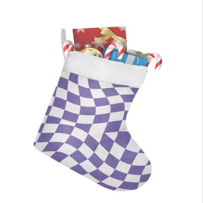 Purple White Checkered Christmas Stockings Large Hanging Stockings Christmas Ornaments for Family Personalized Gifts Xmas Tree Decorations Modern Irregular Geometric