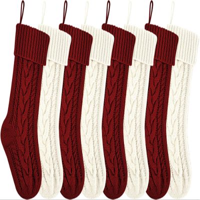 Kunyida 18 Inches Burgundy and Ivory Knit Christmas Stockings Bulk Double Side Vintage Family Xmas Stockings for Fireplace and Home Decor,8 Pack
