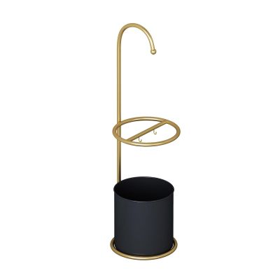 MELPHI Metal Umbrella Holder, with Drip Tray and Hooks, Indoor Umbrella Stand, Umbrella Storage Holder for Entryway Home Office Decoration (Color : Black Barrel with Gold Frame)