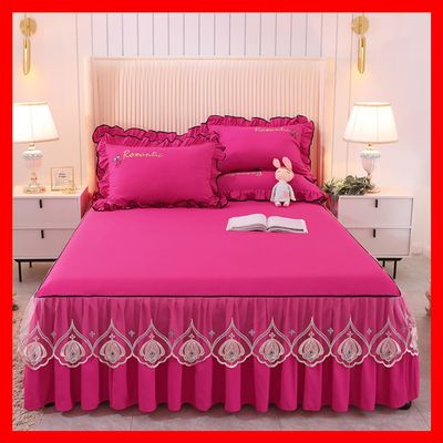 Luxury Velvet Bed Skirts Full /King/Queen 3 Piece Quilted Mattress Protective Cover with 2 Pillow, Thick Cover Bed Skirt with Bedskirt, 18 Inches Deep Ruffle Drop Fitted Sheet Bedspread ( Color : #38