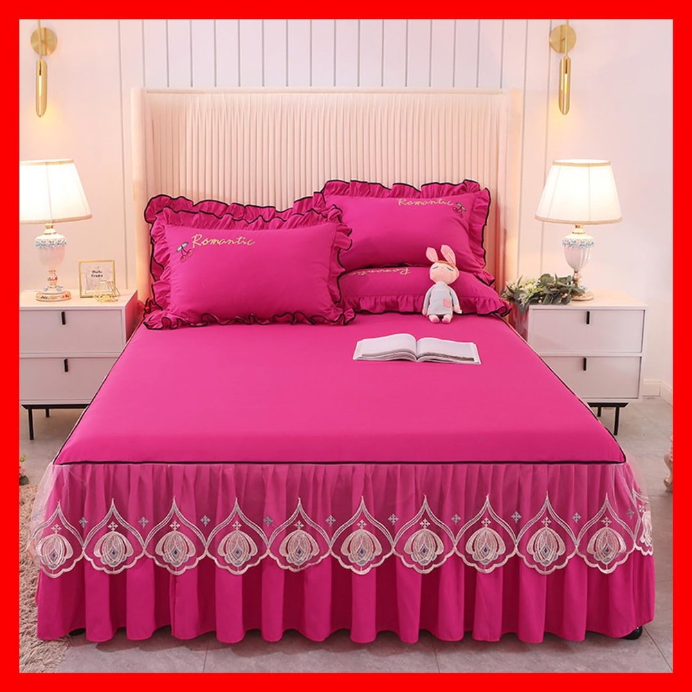 Luxury Velvet Bed Skirts Full /King/Queen 3 Piece Quilted Mattress Protective Cover with 2 Pillow, Thick Cover Bed Skirt with Bedskirt, 18 Inches Deep Ruffle Drop Fitted Sheet Bedspread ( Color : #38