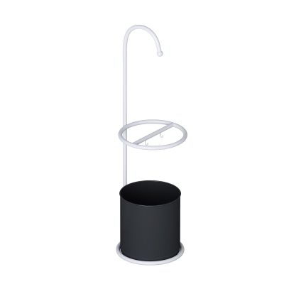 MELPHI Metal Umbrella Holder, with Drip Tray and Hooks, Indoor Umbrella Stand, Umbrella Storage Holder for Entryway Home Office Decoration (Color : Black Barrel with White Frame)