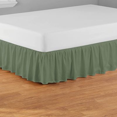 Ruffled Bed Skirt King 24" Inch Drop Dust Ruffle with Platform, 100% Cotton 800 Thread Count, Wrinkle and Fade Resistant Dust Ruffle Sage Solid