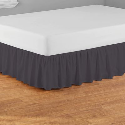 Ruffled Bed Skirt Twin XL 24" Inch Drop Dust Ruffle with Platform, 100% Cotton 800 Thread Count, Wrinkle and Fade Resistant Dust Ruffle Dark Grey Solid