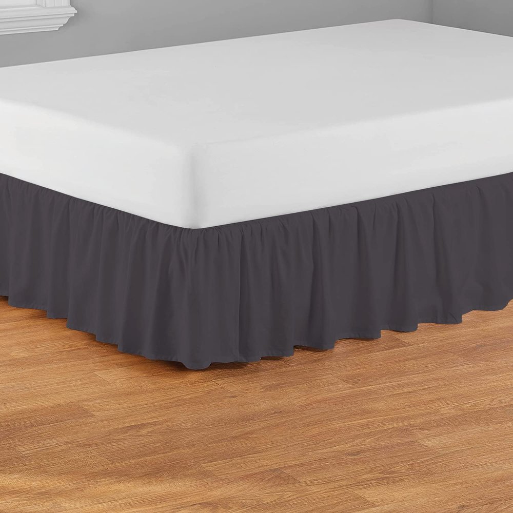 Ruffled Bed Skirt Twin XL 24" Inch Drop Dust Ruffle with Platform, 100% Cotton 800 Thread Count, Wrinkle and Fade Resistant Dust Ruffle Dark Grey Solid