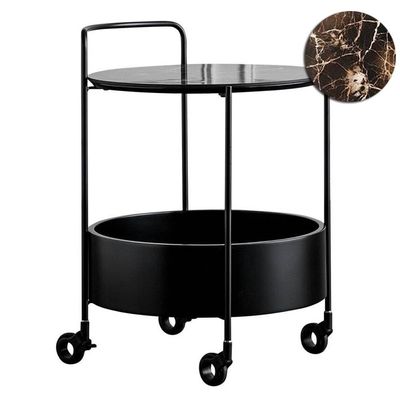 Etlegor Round Bar Cart with Wheels, Rolling Serving Cart Mobile Storage Rack Suitable for Home Kitchen, Club, Living Room, Thanksgiving, Christmas, New Year (Color : Black, Size : 45x63cm)