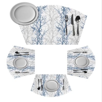 Abstract Branch Wedge Shaped Placemats for Dining Table Set of 6, Gray and Blue Gradient Round Table Placemats Washable Table Mats for Kitchen Farmhouse Hotel