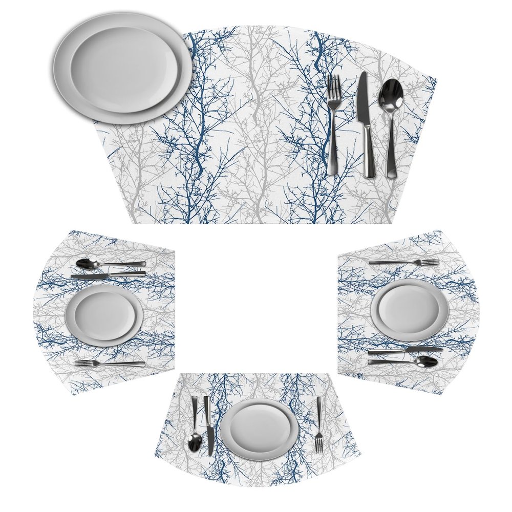 Abstract Branch Wedge Shaped Placemats for Dining Table Set of 6, Gray and Blue Gradient Round Table Placemats Washable Table Mats for Kitchen Farmhouse Hotel
