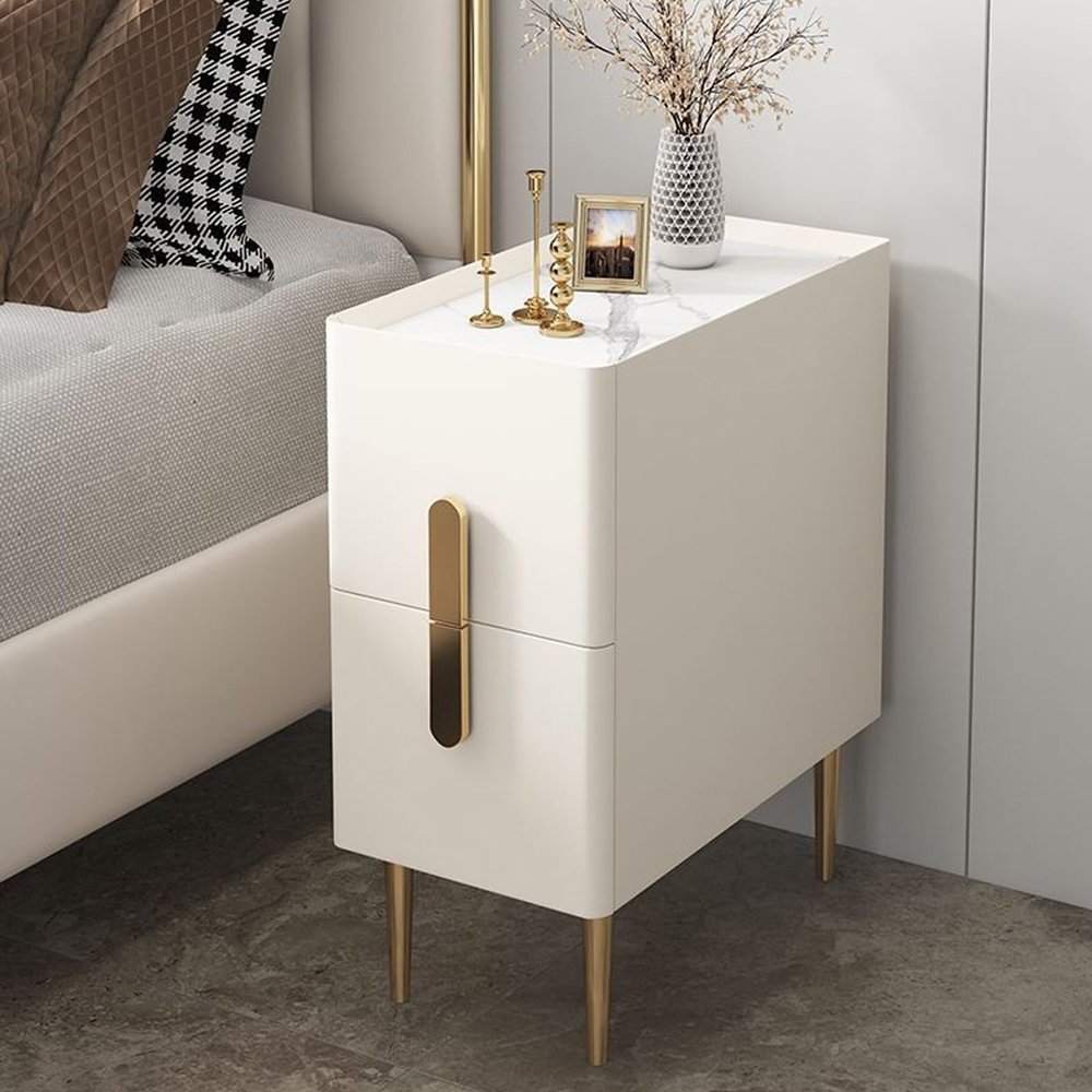 9.8~15.7inch Width Nightstands Modern Night Table with 2 Drawers Night Stand Bedside Tables Narrow Nightstand (Color : White, Size : 13.8x15.7x19.7in)
