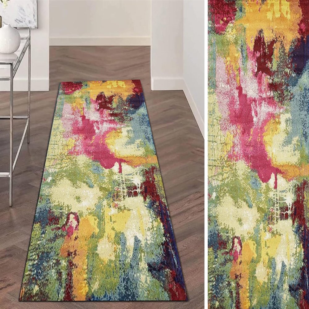 Jinnrug Carpet Runner Rug for Hallway Non Slip, 60cm/80cm/90cm Wide, Modern Ink and Wash Design Washable Area Rug Corridor, Kitchen, Bedroom Floor Mat (Size : 2 ft 3.3 ft)
