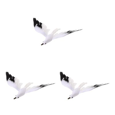 Amosfun 3Pcs Artificial Seagull Hanging Ornaments 9.84 X 8.66 X 5.31In Realistic Seagull Decor for Wedding Party Lawn Balcony Indoor Outdoor Hanging Decoration
