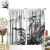 Asian Scenic Curtains, Traditional Ink Art Chinese Landscape Black Mountain Pine Tree Print Blackout Window Drapes for Living Room Bedroom Kitchen 42x63in view 3