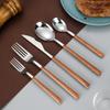 60-Pieces Silverware Set Wooden Handle Flatware Cutlery Set for 12 Forks And Spoons Utensil Sets Forks Silverware Home Essentials for New Home Kitchen Ergonomic Durable Mirror Polished view 2