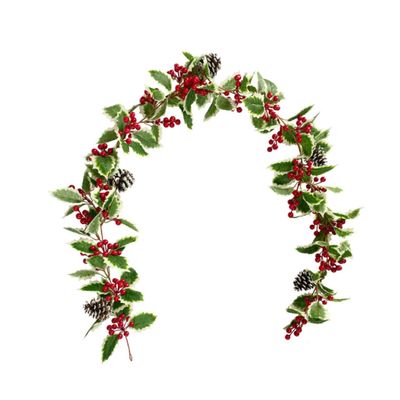 DOITOOL Xmas Red Berry Garland Leaves Artificial Christmas Wall Decor for Home Door and Tree for Holiday Festivities and Seasonal Decoration