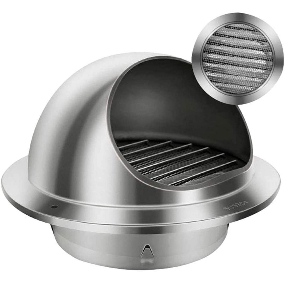 Chimney Vent Cowl Cap, with Mesh 304 Stainless Steel Rainproof Exterior Wall Air Outlet Exhaust Pipe Outdoor Rain and Snow Cover Protector Cap (125mm/5Inch)