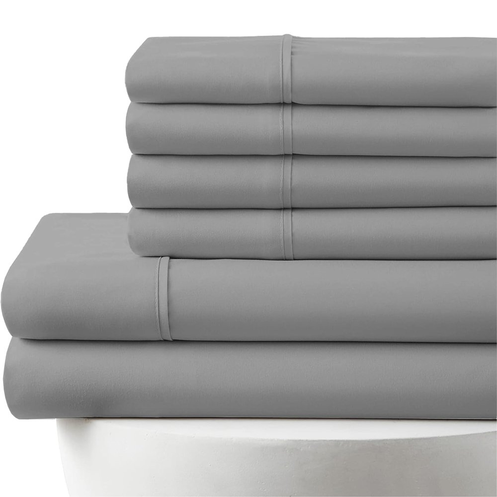 21" Extra DEEP Pockets 1000-Thread-Count, 100% Egyptian Cotton, 7-PC Sheet Set |2 Fitted, 1 Flat, 4 Pillowcases| 1000TC Soft Long Staple Cotton - Split King Size, Light Grey Color