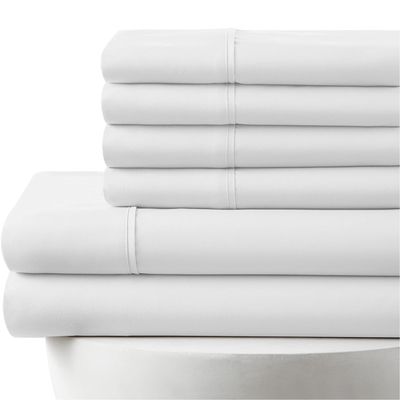 800-Thread-Count, 100% Egyptian Cotton, 34" Split Head Sheet Set 6-PC |1 Fitted, 1 Flat, 4 Pillowcases| 800TC Long Staple Cotton, Fits 12" Deep Pockets - Split Head King Size, White Color