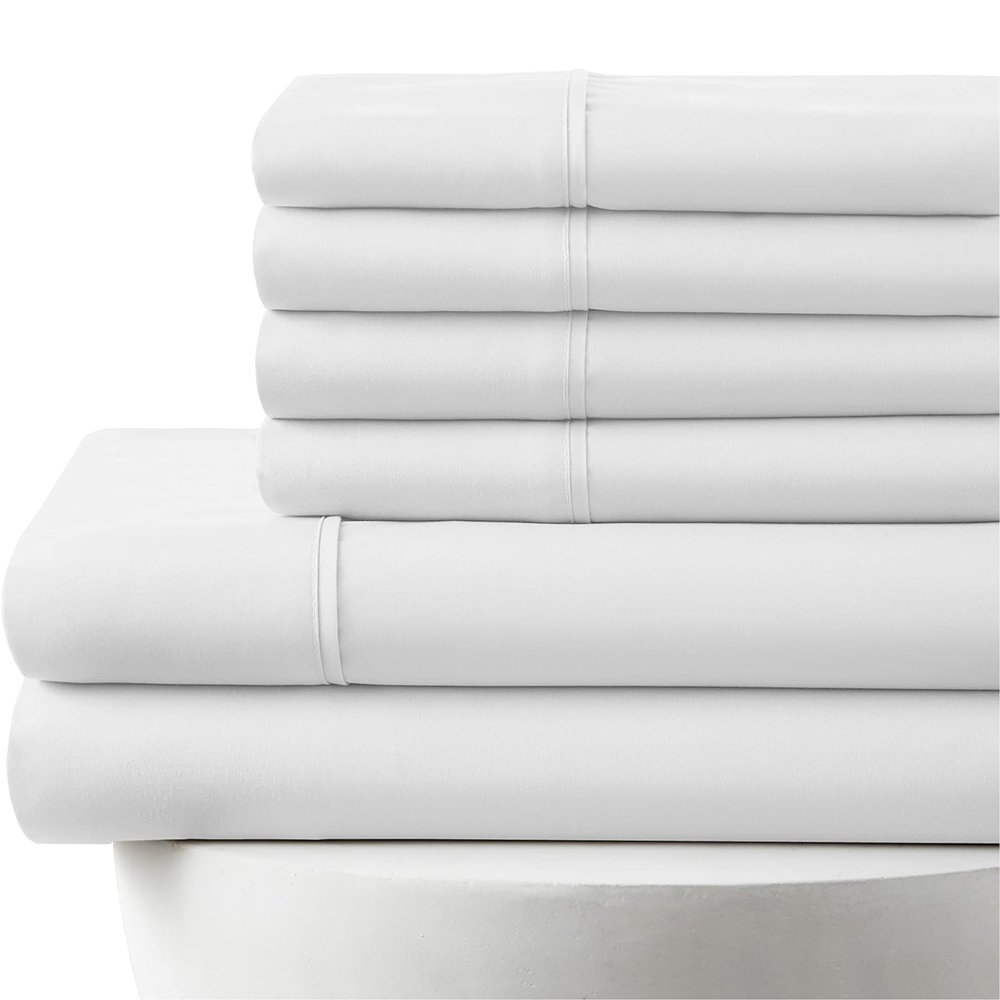 800-Thread-Count, 100% Egyptian Cotton, 34" Split Head Sheet Set 6-PC |1 Fitted, 1 Flat, 4 Pillowcases| 800TC Long Staple Cotton, Fits 12" Deep Pockets - Split Head King Size, White Color