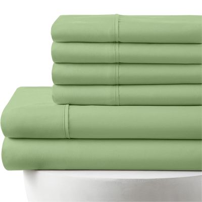6 Piece Sheet Set - 800-Thread-Count, 100% Egyptian Cotton |1 Fitted, 1 Flat, 4 Pillowcases| 800TC Soft Breathable Long Staple Cotton, Fits 12" Deep Pockets - Alaskan King Size, Sage Color