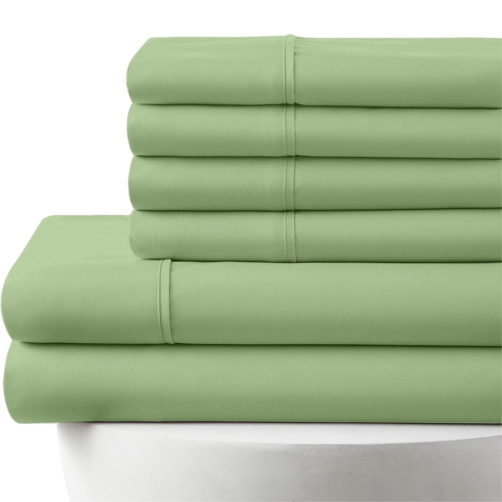 6 Piece Sheet Set - 800-Thread-Count, 100% Egyptian Cotton |1 Fitted, 1 Flat, 4 Pillowcases| 800TC Soft Breathable Long Staple Cotton, Fits 12" Deep Pockets - Alaskan King Size, Sage Color