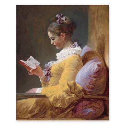 CLOUD NINE PRINTS | Young Girl Reading, Vintage Everyday Art Print - French Fashion Wall Art, Feminine Blush Pink Bedroom Decor, Dramatic Rococo Portrait Art (Unframed 11x14 Print)