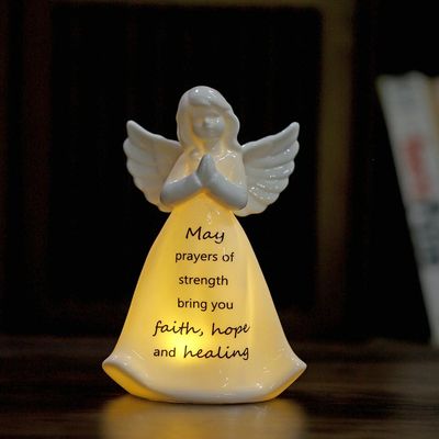ADAVAS.Y&G Ceramic Praying Angel Figurine Best Gift for Loved Ones Healing Angel Night Light 7" H