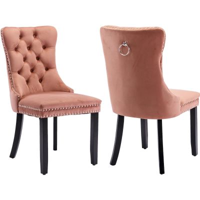 ODUSE-DAILY Velvet Dining Chairs Set of 2, Kitchen & Dining Room Chairs Set of 2, Tufted Dining Chairs, Velvet Upholstered, Solid Wood Frame (Pink)