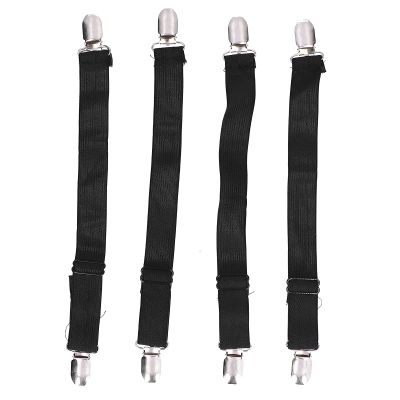 KJAOYU 4 PCS Bed Sheet Clips Keep Bedsheets in Place Adjustable Bed Sheet Fasteners Suspenders Corner Bands Suspenders for Fitted Sheets lastic Sheet Band Straps Clips(Black)