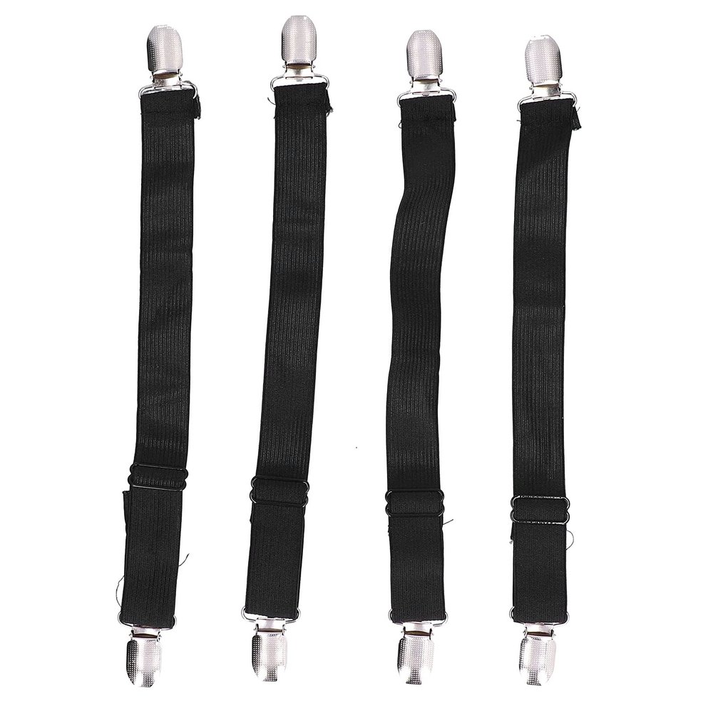 KJAOYU 4 PCS Bed Sheet Clips Keep Bedsheets in Place Adjustable Bed Sheet Fasteners Suspenders Corner Bands Suspenders for Fitted Sheets lastic Sheet Band Straps Clips(Black)