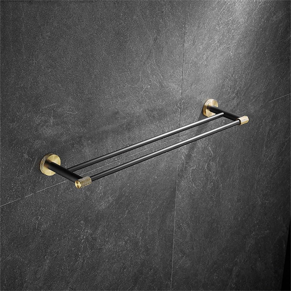 Gold and Black Towel Bar Wall-Mounted Stainless Steel Towel Rail Bathroom Accessories Sets Paper Holder Towel Ring Toilet Brush,Double Pole