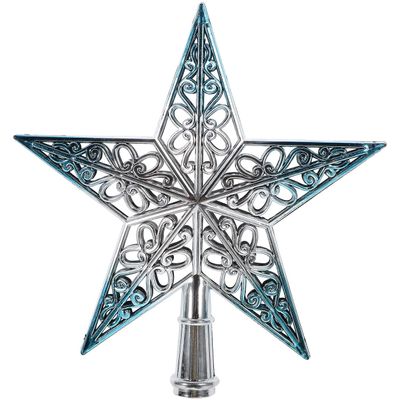 Beatifufu Blue Hollowed Christmas Tree Topper Star 8 Inch Glitter Hanging Xmas Decoration for Home Small Tree Top Ornament