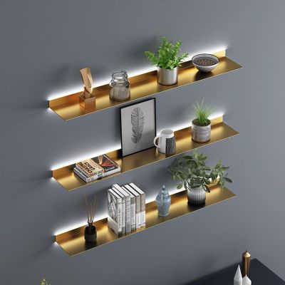 EMYJAY Wall Mounted Display Shelves, Light-Emitting Shelves Floating Shelves Wall Mounted LED Backlight Illumination Staggered Arrangement to The Home (Color : Gold, Size : 150x15x6cm)