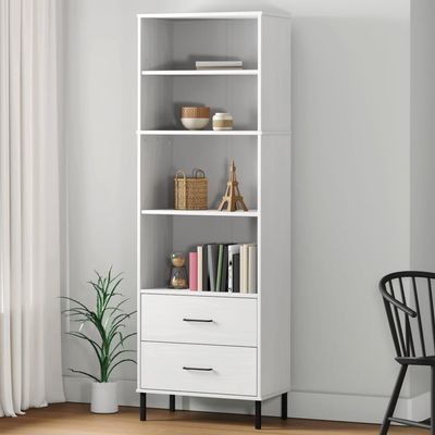 Bookcase with 2 Drawers White,Occasional Shelf,Food Shelf,Cutlery Shelf,Shoe Rack,Decorative Shelf,Office Shelf,for Living Room,Bedroom,Office,Restaurants,cafes,23.6"x13.8"x70.9" Solid Wood Oslo