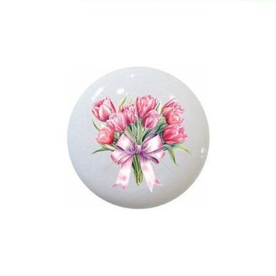 Pink Tulips and Ribbons Several Designs to Choose from - 1.5" Decorative Glossy Ceramic Dresser Drawer PULLS Cabinet Cupboard KNOBS (14)