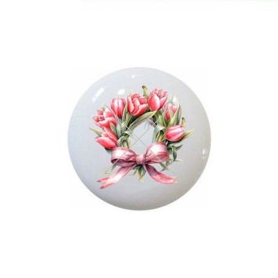 Pink Tulips and Ribbons Several Designs to Choose from - 1.5" Decorative Glossy Ceramic Dresser Drawer PULLS Cabinet Cupboard KNOBS (22)