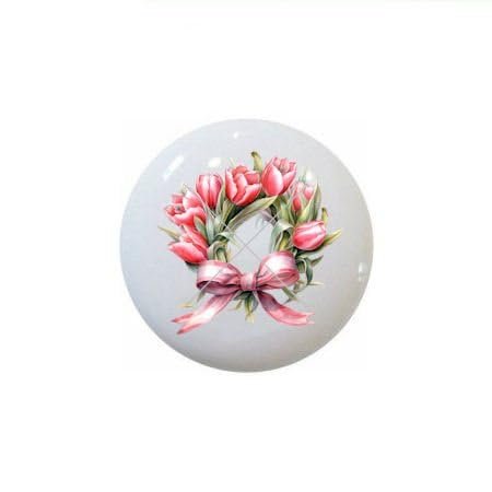 Pink Tulips and Ribbons Several Designs to Choose from - 1.5" Decorative Glossy Ceramic Dresser Drawer PULLS Cabinet Cupboard KNOBS (22)
