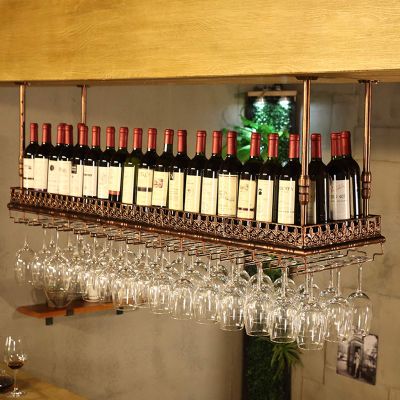AZMANI Wine Racks Adjustable Height Industrial Wall Mounted Glass Rack Metal Iron Hanging Wine Glass Holder,White,60x35cm