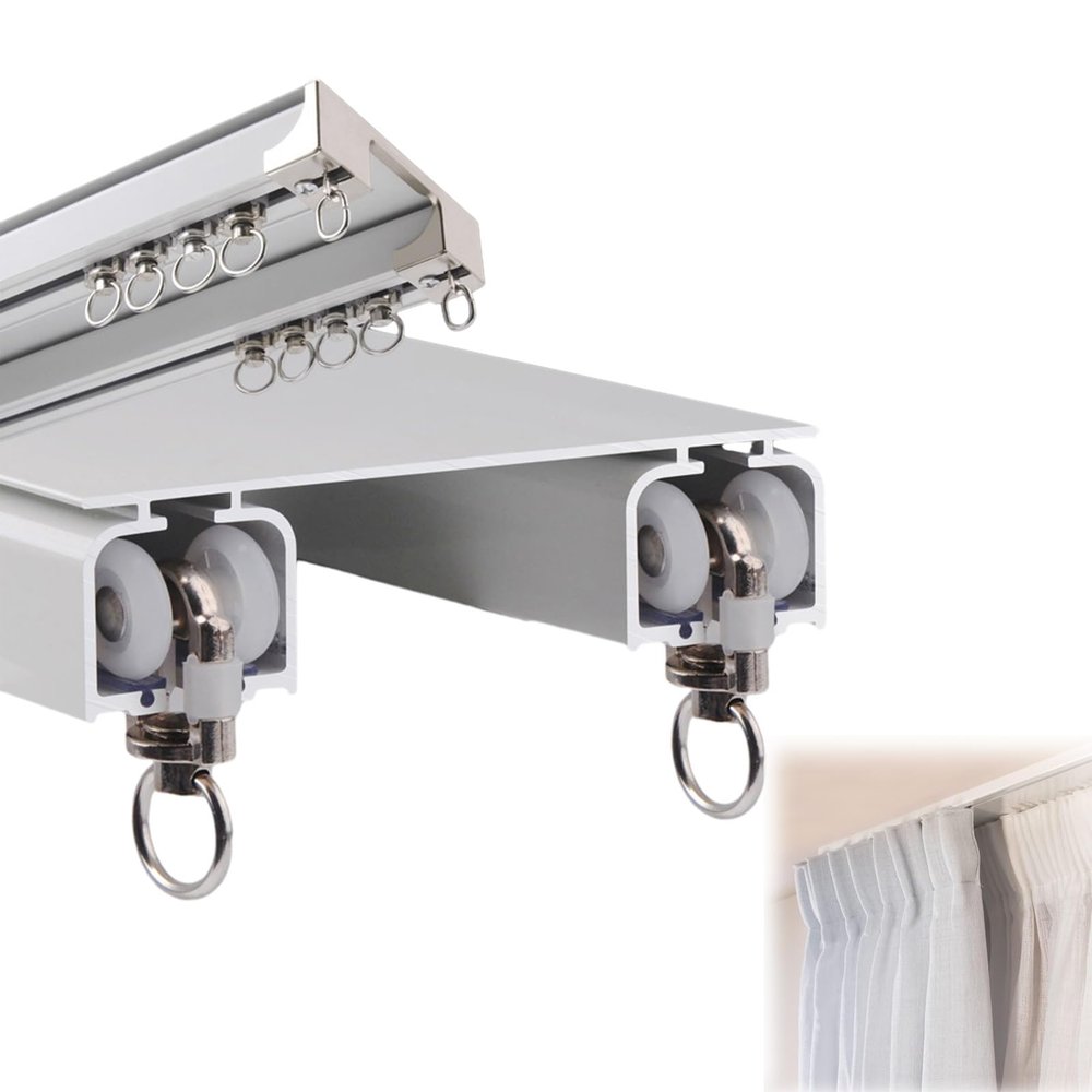 Double Ceiling Curtain Track, Ceiling Mount Curtain Rail System, Room Divider, Aluminum Sliding Drop Ceiling Track Set for Curtains, Curtain Track Ceiling Mounted Straight Ceiling Track ( Color : B ,