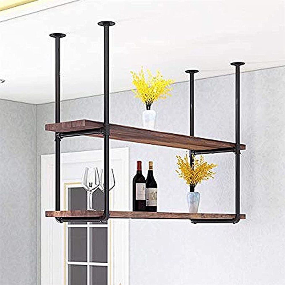 JIAHESHYP Industrial Ceiling Mount Shelf Hanging Floating Shelf, Rustic Garage Storage Rack Wood Shelves, Storage Rack and Display Stand for Kitchen Bar Restaurant, 4 Sizes (Size : 80 * 30 * 90cm)