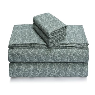 Tribeca Living Portuguese Cotton Flannel Sheets King Size - 170-GSM Deep Pocket Bed Sheet Set for Mattresses up to 21 Inches - 4 Piece Ultra-Soft Printed Bedding in Bella Grey