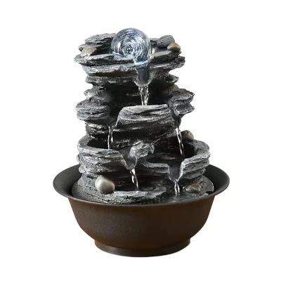 Tabletop Fountain Tabletop Fountain Resin Rock Waterfall Meditation Fountain Indoor Relax Desktop Fountain for Office Home Bedroom, L8.0W8.0H10.2 Desktop Fountains