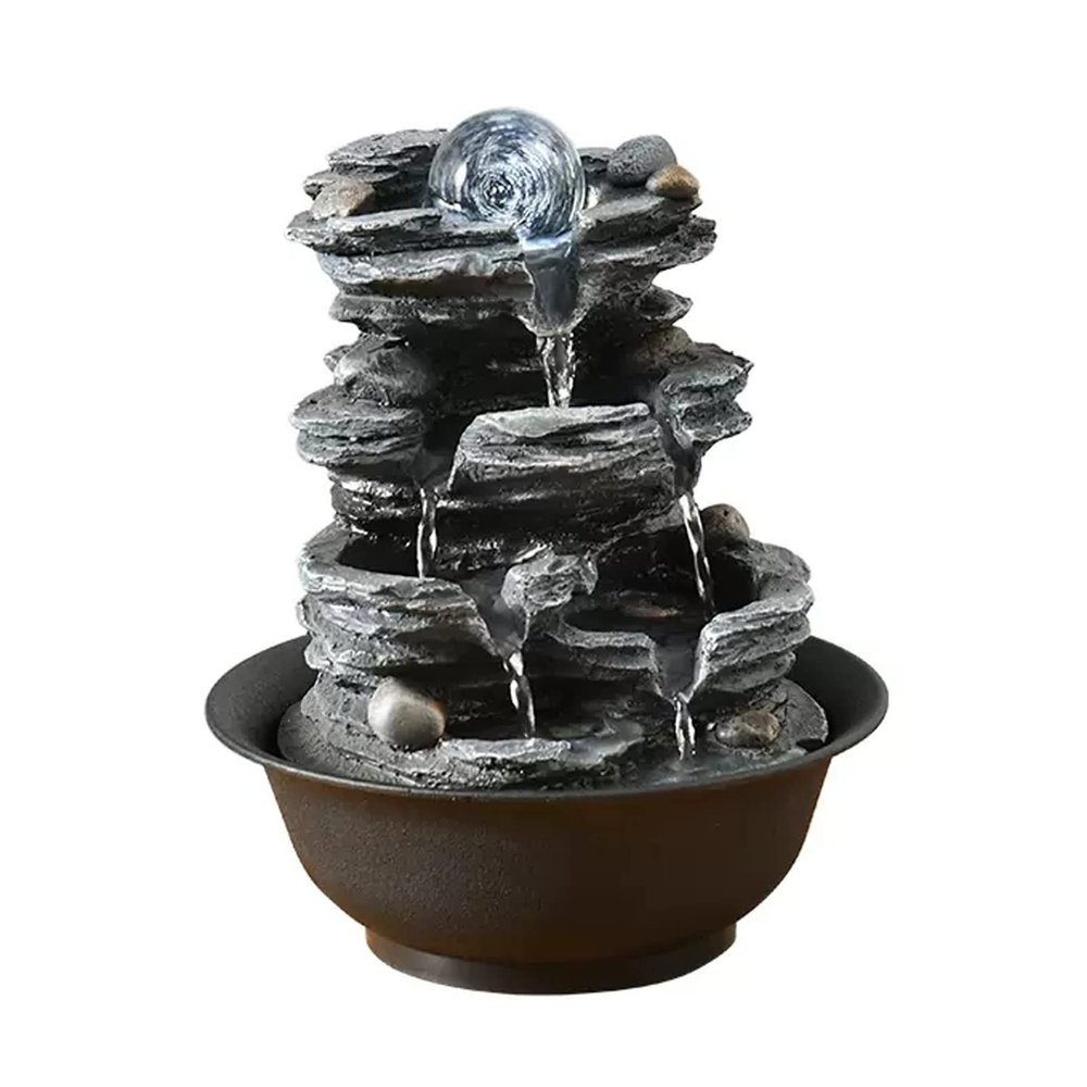 Tabletop Fountain Tabletop Fountain Resin Rock Waterfall Meditation Fountain Indoor Relax Desktop Fountain for Office Home Bedroom, L8.0W8.0H10.2 Desktop Fountains