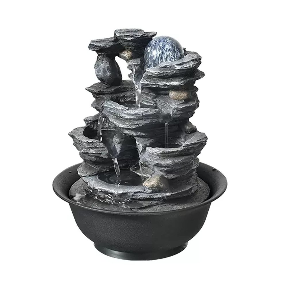 Tabletop Fountain Tabletop Fountain Resin Laminated Rock Waterfall Zen Meditation Fountain Indoor Relax Desktop Fountain for Office Home Bedroom Desktop Fountains