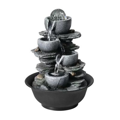 Tabletop Fountain Indoor 4-Stage Bowl Waterfall Tabletop Fountain Zen Meditation Fountain Indoor Relax Desktop Fountain with Automatic Pump for Office Home Bedroom Desktop Fountains