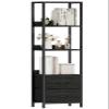 Furnulem 4-Tier Corner Shelf, Bookshelf with 2 Storage Drawers, 57.28Tall Narrow Bookcase, Standing Shelf Organizer Unit for Living Room, Bedroom, Metal Frame, Wood Display Shelf view 1