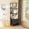 Furnulem 4-Tier Corner Shelf, Bookshelf with 2 Storage Drawers, 57.28Tall Narrow Bookcase, Standing Shelf Organizer Unit for Living Room, Bedroom, Metal Frame, Wood Display Shelf view 2