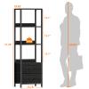 Furnulem 4-Tier Corner Shelf, Bookshelf with 2 Storage Drawers, 57.28Tall Narrow Bookcase, Standing Shelf Organizer Unit for Living Room, Bedroom, Metal Frame, Wood Display Shelf view 3