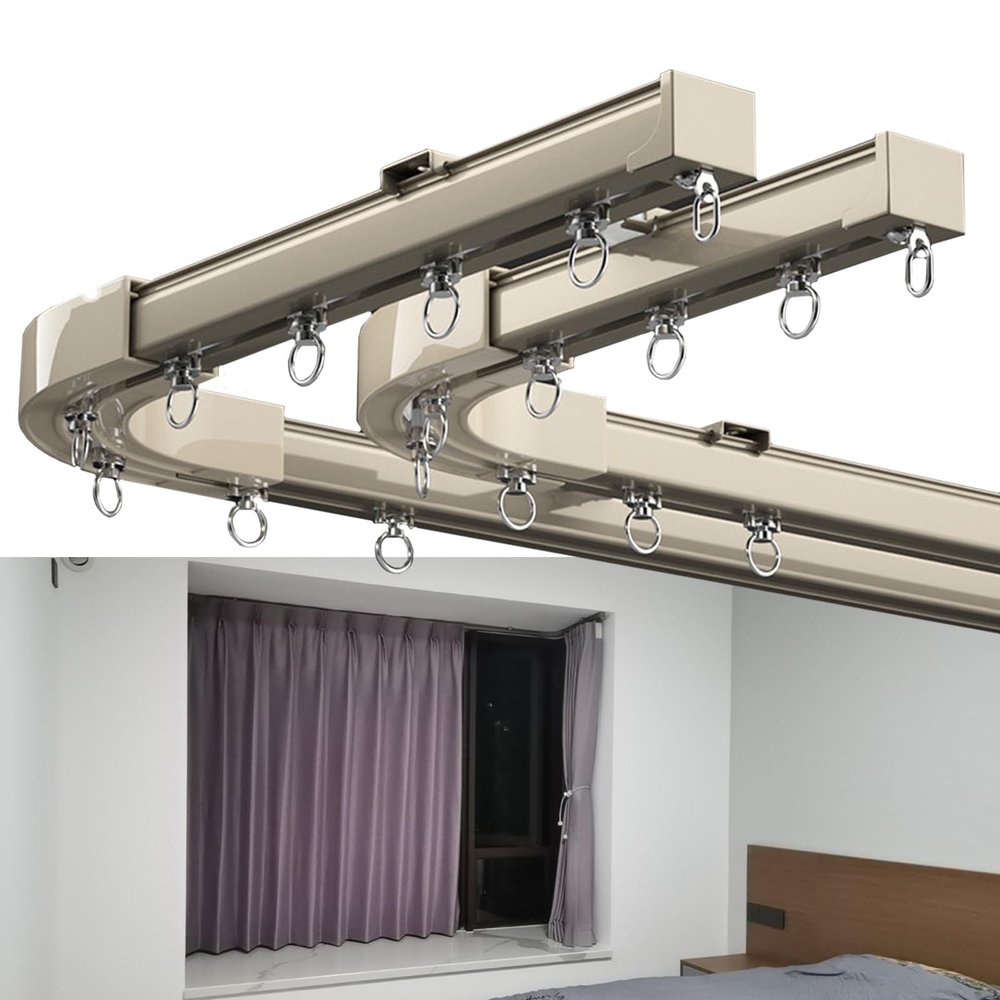 LIYI929GP Bay Window Curtain Track Curtain Rail Wall-Mounted and Ceiling-Mounted, Room Dividers Curtain Track System-Room Divider-Sliding Double Track for Privacy Living Room, Straight Curved Track